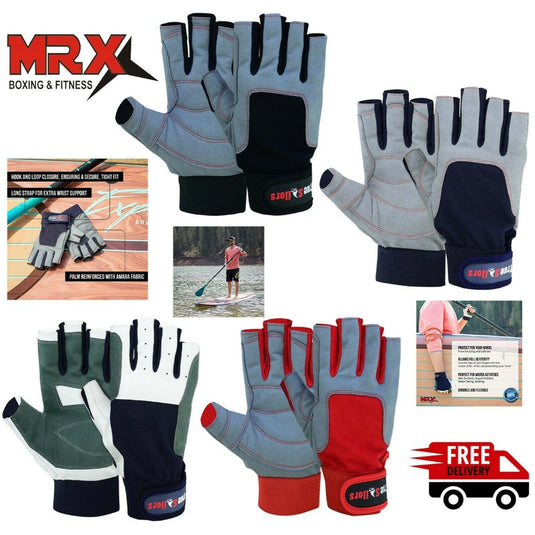 MRX - Sailing Gloves All Cut Fingers Blue Grey Kayaking Watersports