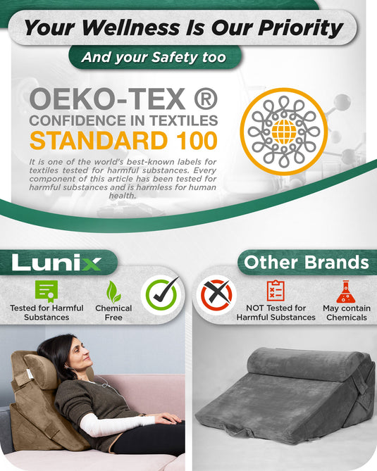 Lunix - LX6 3pcs Orthopedic Bed Wedge Pillow System, with Hot Cold Pack Brown