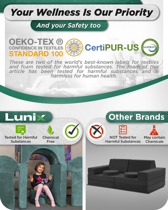 Lunix - LX15 14-Piece Modular Play Couch (Sage Teal)