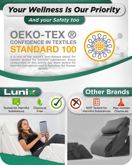 Lunix - LX13 6pcs Orthopedic Bed Wedge Pillow System, with Hot Cold Pack White