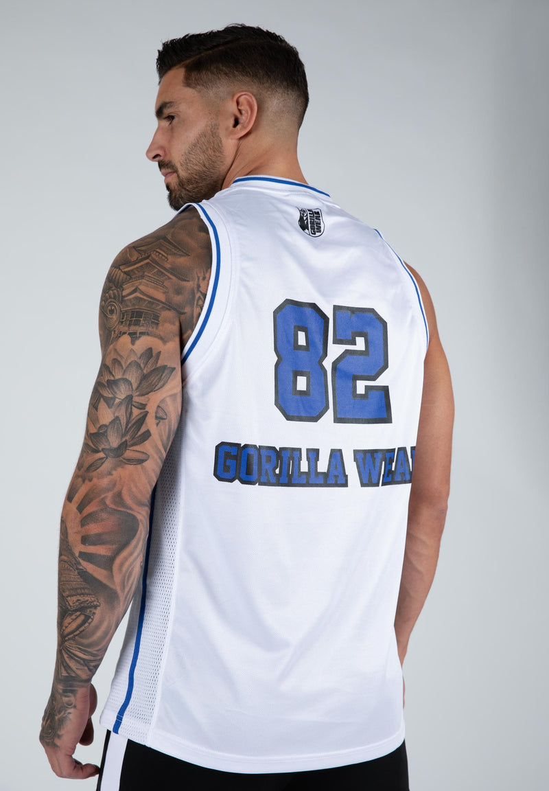 Load image into Gallery viewer, Gorilla Wear - San Mateo Jersey Tank Top - White/Blue
