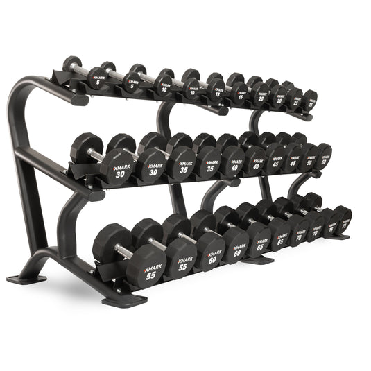 XMARK - 12-Sided Commercial Urethane Dumbbells (5-50 lb and 5-75 lb Sets)