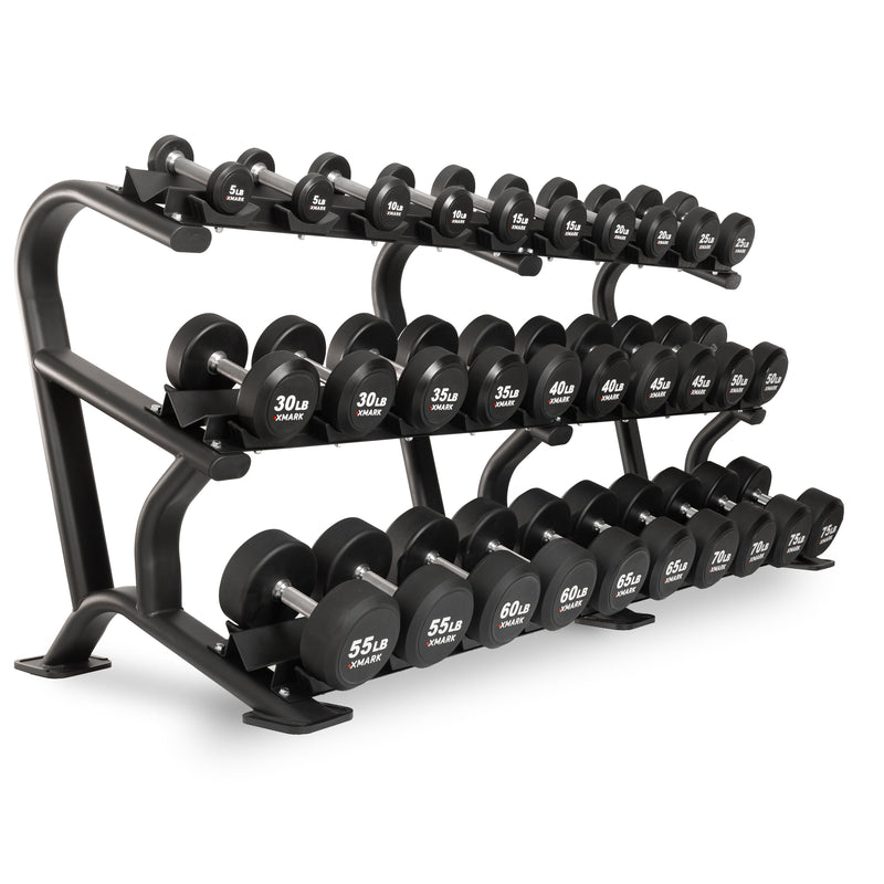 Load image into Gallery viewer, XMARK - Round Commercial Urethane Dumbbells (5-50 lb and 5-75 lb Sets)
