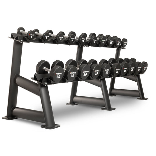XMARK - 12-Sided Commercial Urethane Dumbbells (5-50 lb and 5-75 lb Sets)