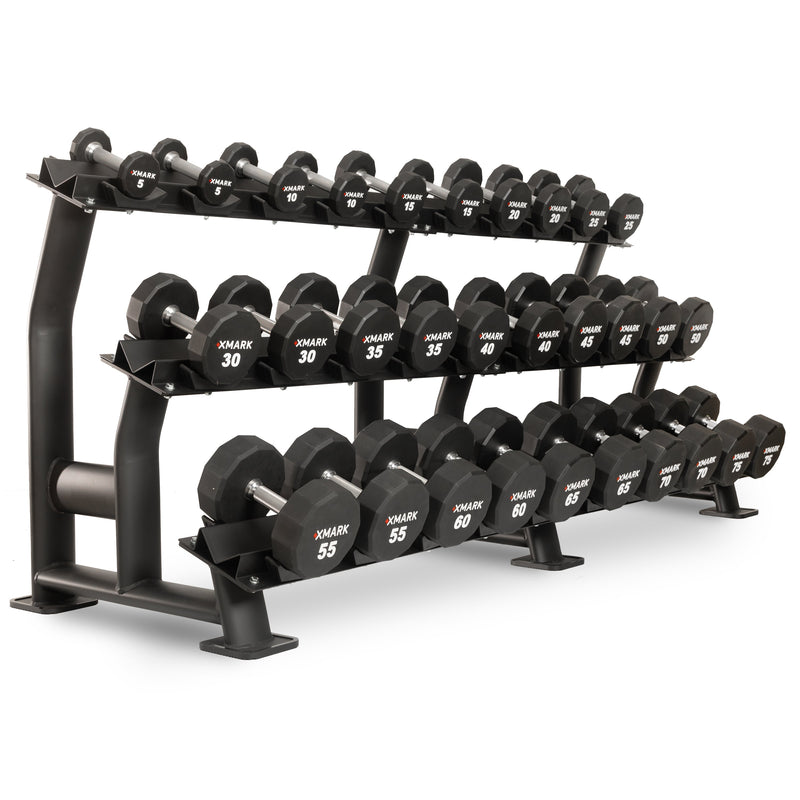 Load image into Gallery viewer, XMARK - 12-Sided Commercial Urethane Dumbbells (5-50 lb and 5-75 lb Sets)
