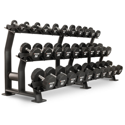 XMARK - 12-Sided Commercial Urethane Dumbbells (5-50 lb and 5-75 lb Sets)