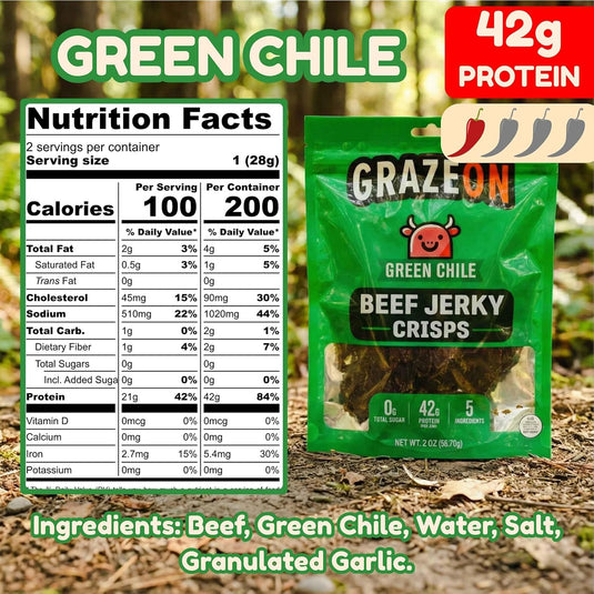 GrazeOn - Christmas Red + Green Chile Beef Crisps (2 oz) - Protein Snack