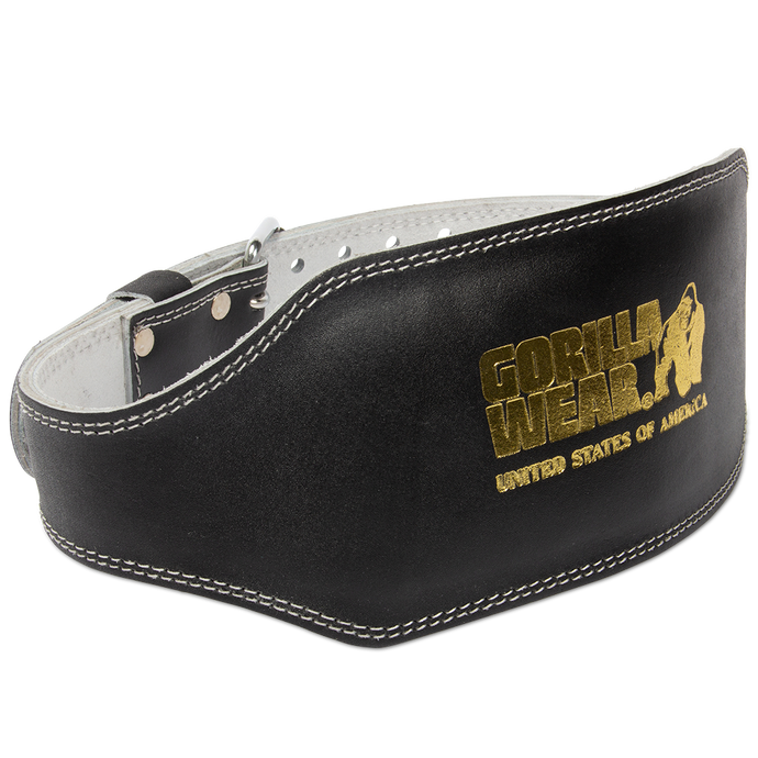 Gorilla Wear 6 Inch Padded Leather Lifting Belt - Black/Gold