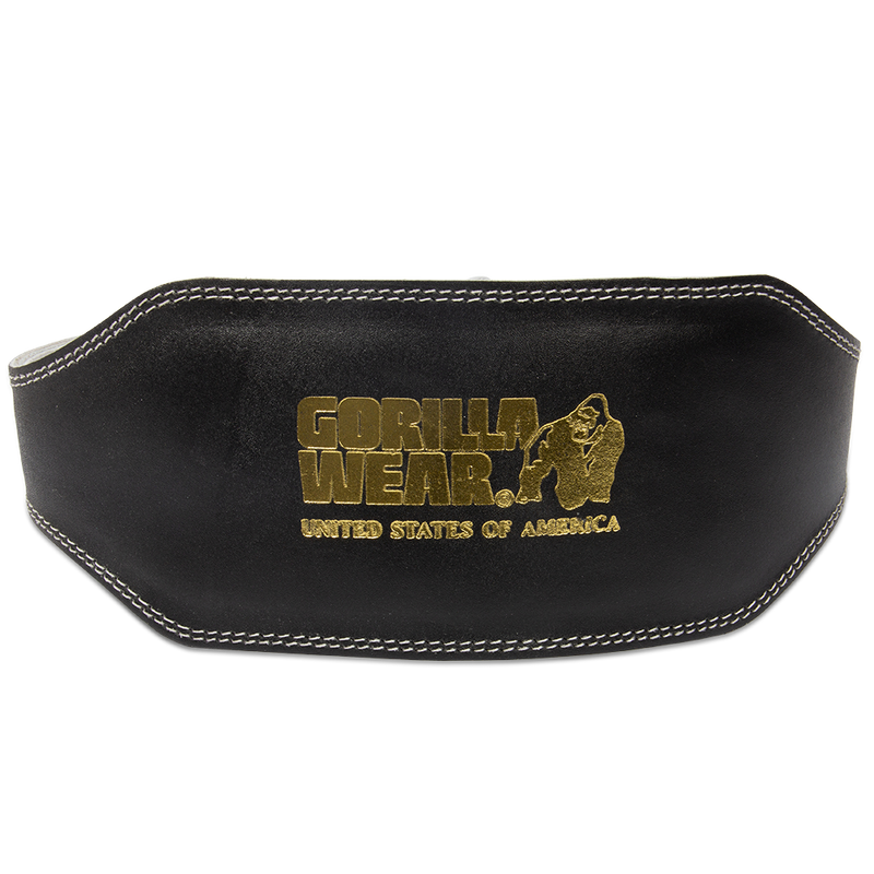 Load image into Gallery viewer, Gorilla Wear 6 Inch Padded Leather Lifting Belt - Black/Gold
