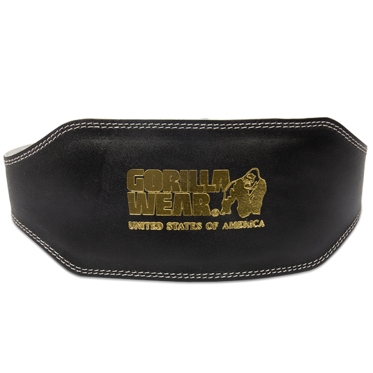 Gorilla Wear 6 Inch Padded Leather Lifting Belt - Black/Gold