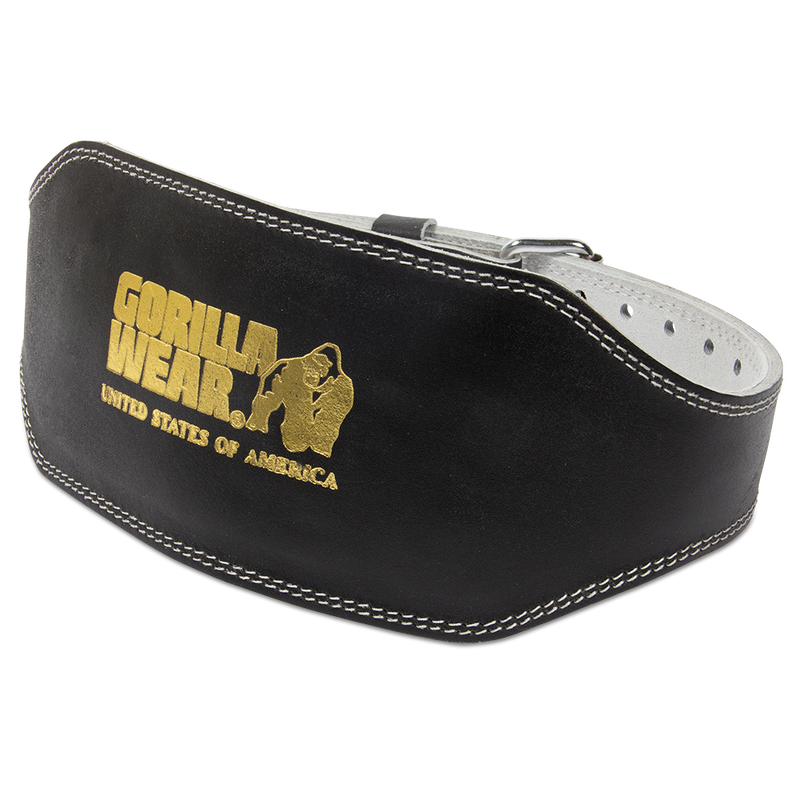 Load image into Gallery viewer, Gorilla Wear 6 Inch Padded Leather Lifting Belt - Black/Gold
