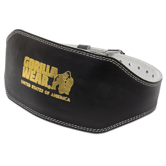 Gorilla Wear 6 Inch Padded Leather Lifting Belt - Black/Gold