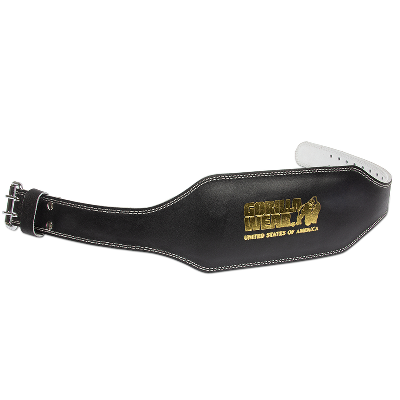 Load image into Gallery viewer, Gorilla Wear 6 Inch Padded Leather Lifting Belt - Black/Gold
