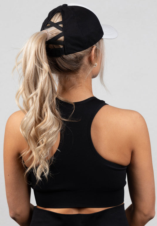 Sharon Ponytail Cap - White/Black