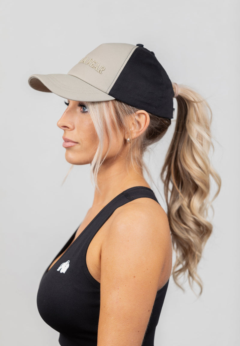 Load image into Gallery viewer, Sharon Ponytail Cap - Beige/Black
