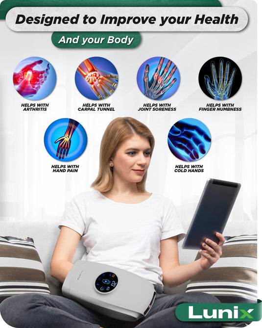 Lunix - LX7 LCD Touchscreen Hand Massager with Heated Air Compression (Cloud Gray)