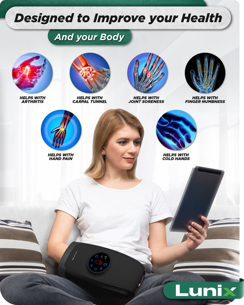 Load image into Gallery viewer, Lunix - LX37 Hand Massager with LCD Touchscreen + Red Light Therapy (Charcoal Black)
