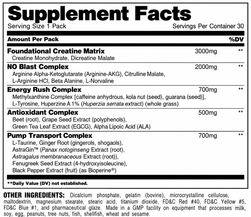 Load image into Gallery viewer, Supplement facts of Animal Pump pre-workout supplement on white background