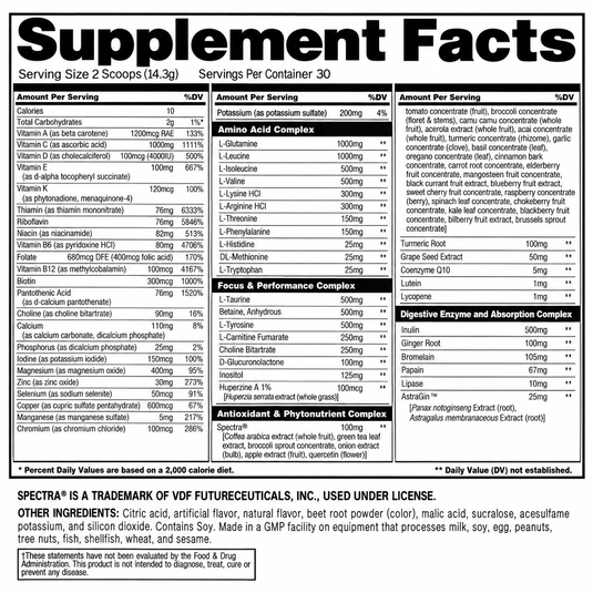 Animal Pak Powder Supplement Facts label on white background