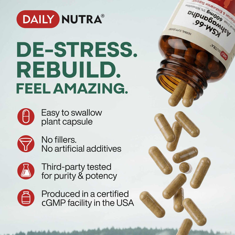 Load image into Gallery viewer, Wild Foods - Daily Nutra KSM-66 Ashwagandha 600mg Capsules - Vitamins &amp; Supplements
