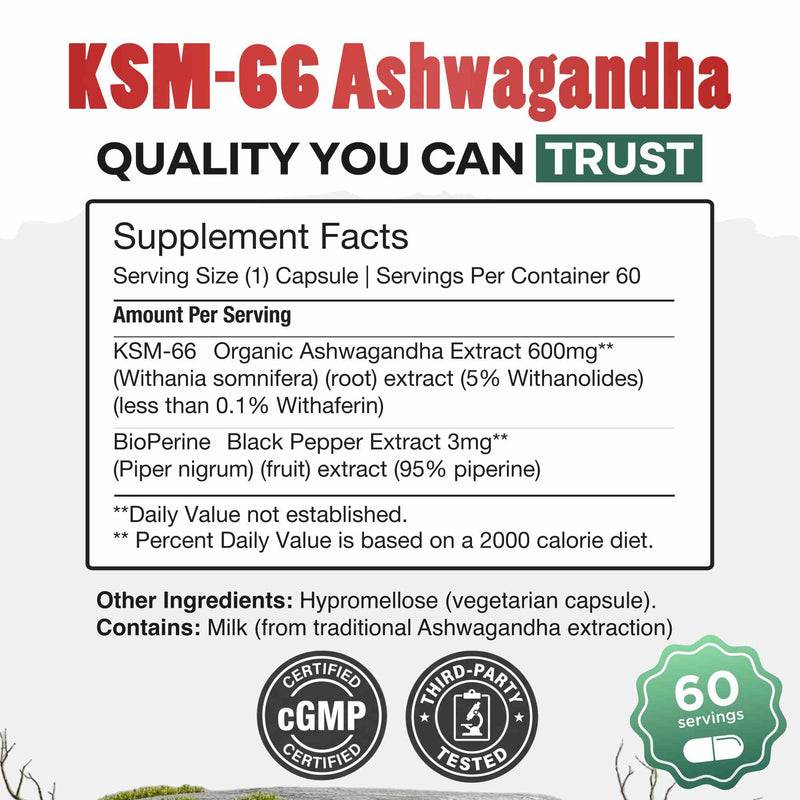 Load image into Gallery viewer, Wild Foods - Daily Nutra KSM-66 Ashwagandha 600mg Capsules - Vitamins &amp; Supplements

