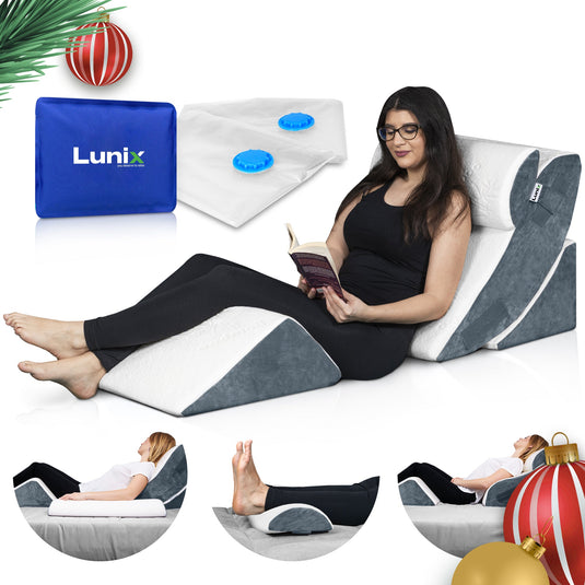 Lunix - LX5 4pcs Orthopedic Bed Wedge Pillow System, with Hot Cold Pack Navy