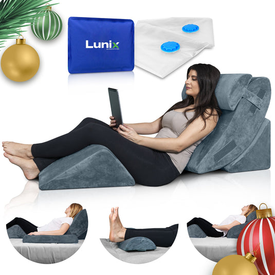 Lunix - LX5 4pcs Orthopedic Bed Wedge Pillow System, with Hot Cold Pack 100% Navy