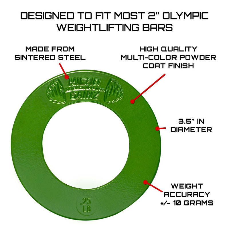 Load image into Gallery viewer, Micro Gainz Olympic Size Fractional Weight Plates Pair of Green .25LB Plates

