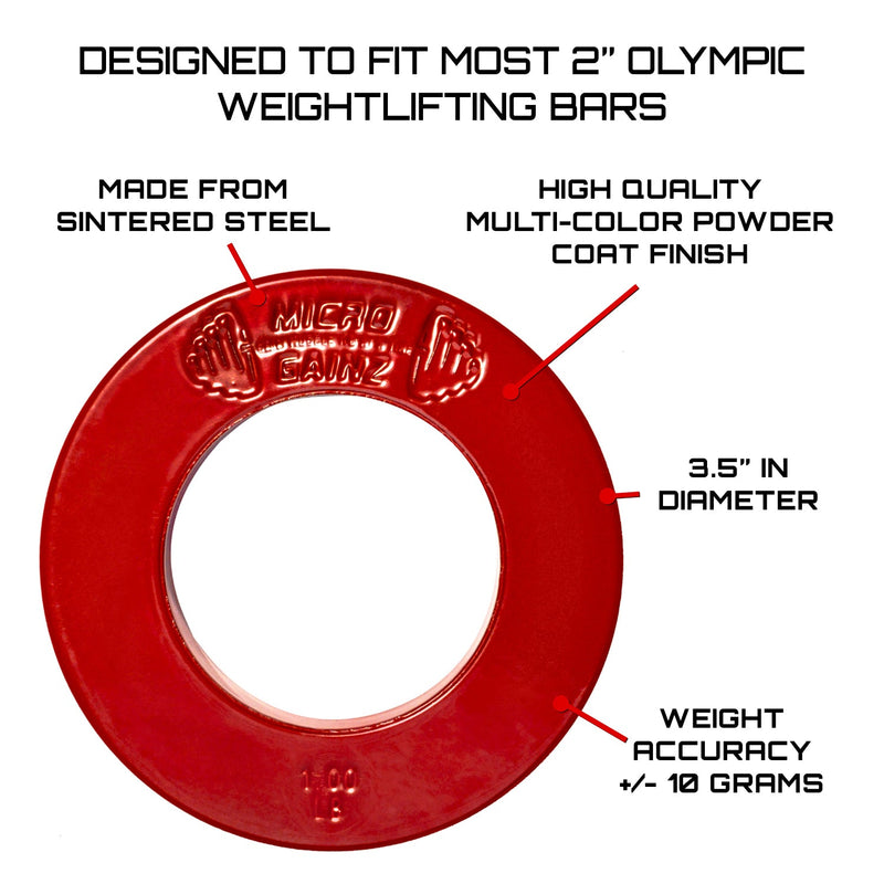 Load image into Gallery viewer, Micro Gainz - Olympic Size Fractional Weight Plates Pair of Red 1LB Plates
