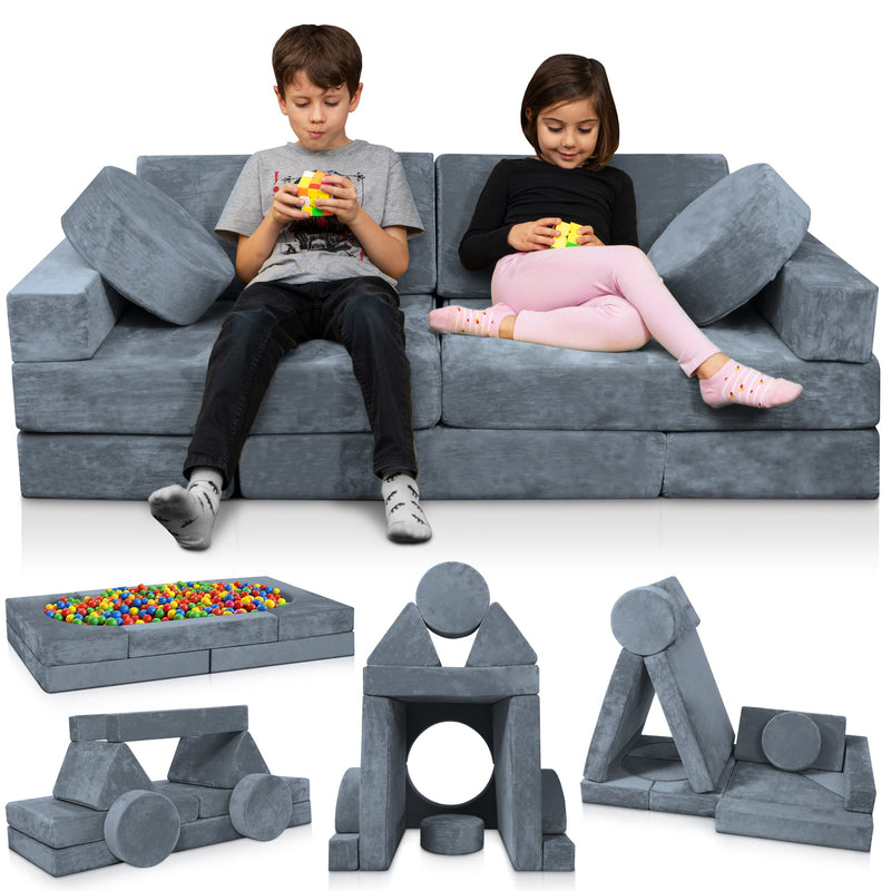 Load image into Gallery viewer, Lunix - LX15 14-Piece Play Couch Bundle (Stone Gray + Extra Serenity Blue Cover)
