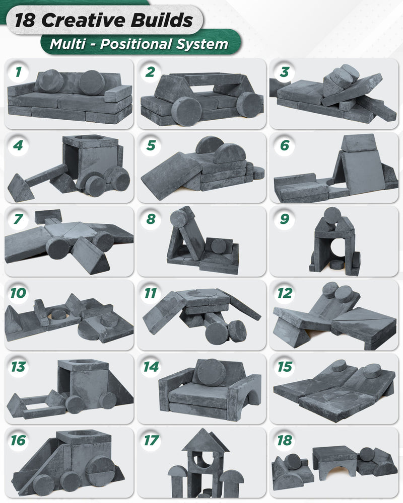Load image into Gallery viewer, Lunix - LX15 14-Piece Play Couch Bundle (Stone Gray + Extra Serenity Blue Cover)
