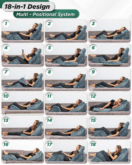 Lunix - LX13 6-Piece Post-Surgery Recovery System, Orthopedic Bed Wedge Pillow Set, Stone Navy