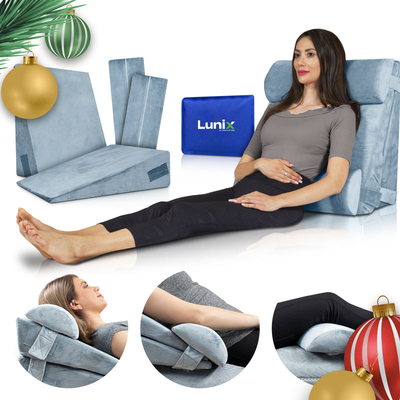 Load image into Gallery viewer, Lunix - LX8 2-LAYER ORTHOPEDIC WEDGE PILLOW SET, WITH HOT COLD PACK GRAY
