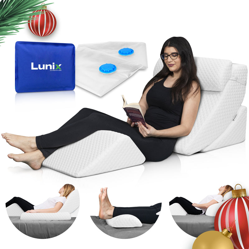 Load image into Gallery viewer, Lunix - LX5 4pcs Orthopedic Bed Wedge Pillow System, with Hot Cold Pack White
