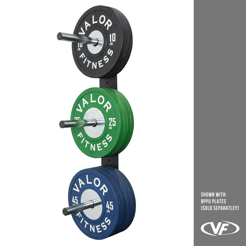 Load image into Gallery viewer, Valor Fitness - Wall Mounted 3 Peg Olympic Plate Storage

