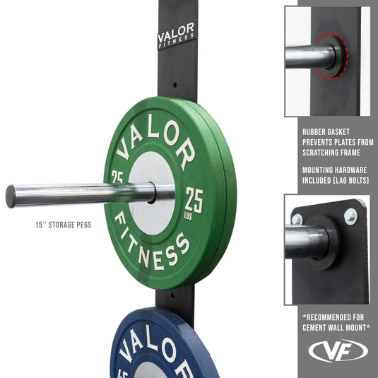 Valor Fitness - Wall Mounted 3 Peg Olympic Plate Storage