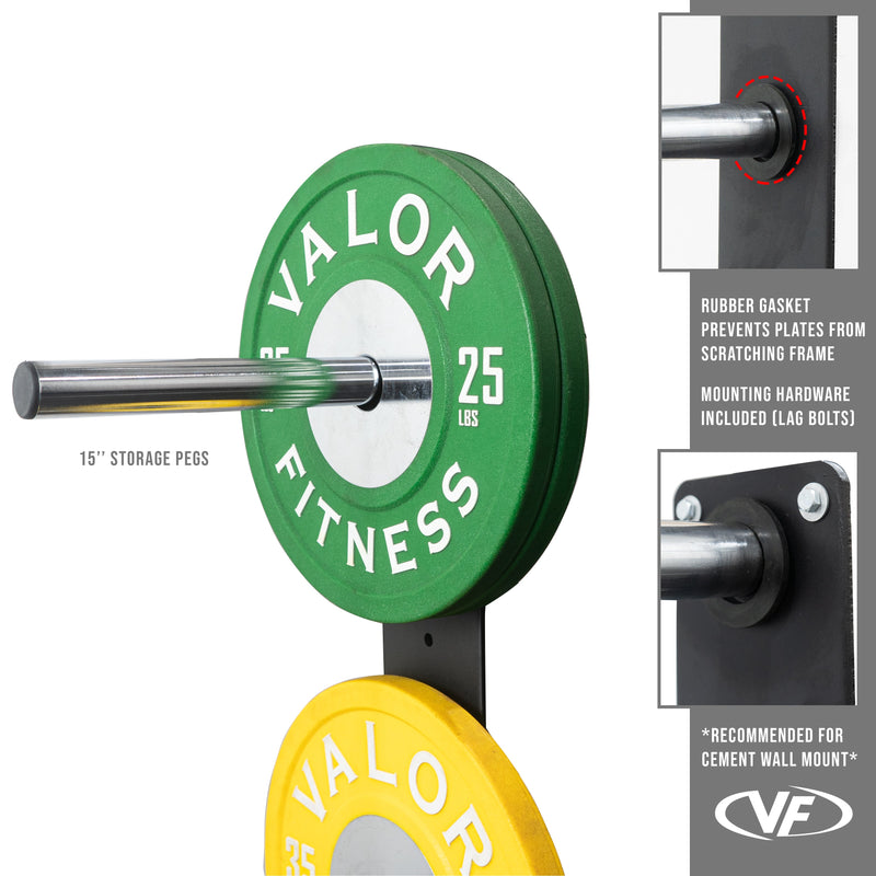 Load image into Gallery viewer, Valor Fitness - Wall Mounted 4 Peg Olympic Plate Storage
