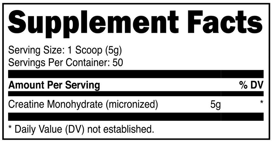 Bucked Up - Creatine Monohydrate Stick Packs nutrition facts label
