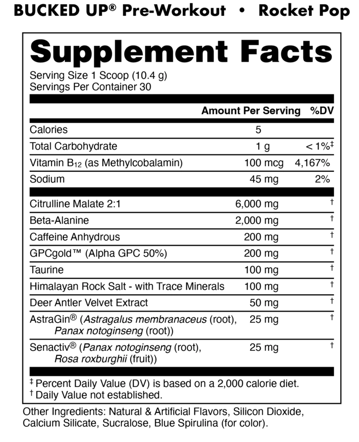 Bucked Up - Pre-Workout nutrition facts label
