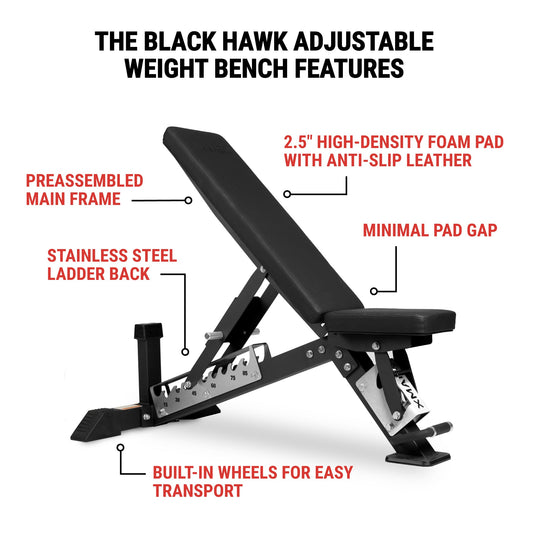 XMARK - Black Hawk Commercial Adjustable Weight Bench (Pre-assembled)