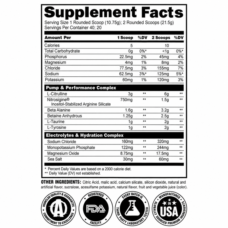 Load image into Gallery viewer, supplement facts for Animal Non-Stim Pre-Workout on white background
