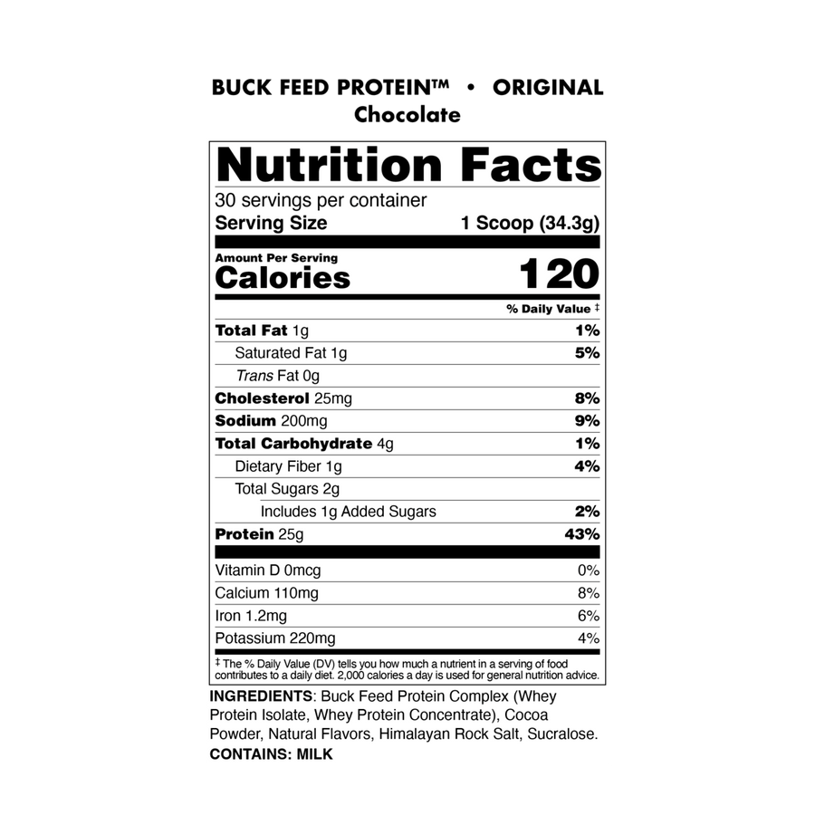 Bucked Up - Buck Feed Original Protein nutrition facts label