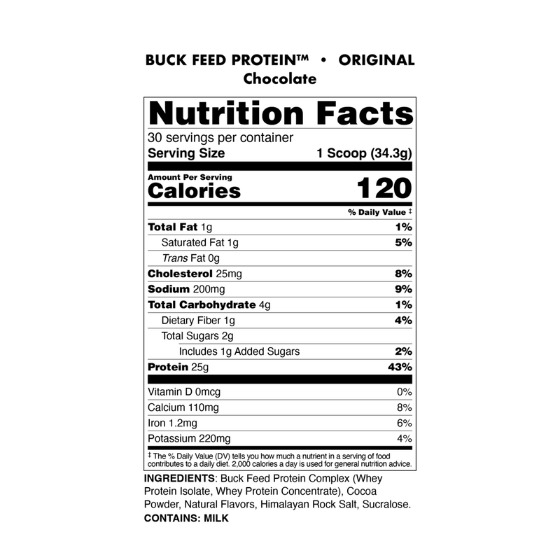Load image into Gallery viewer, Buck Feed Original Protein supplement facts
