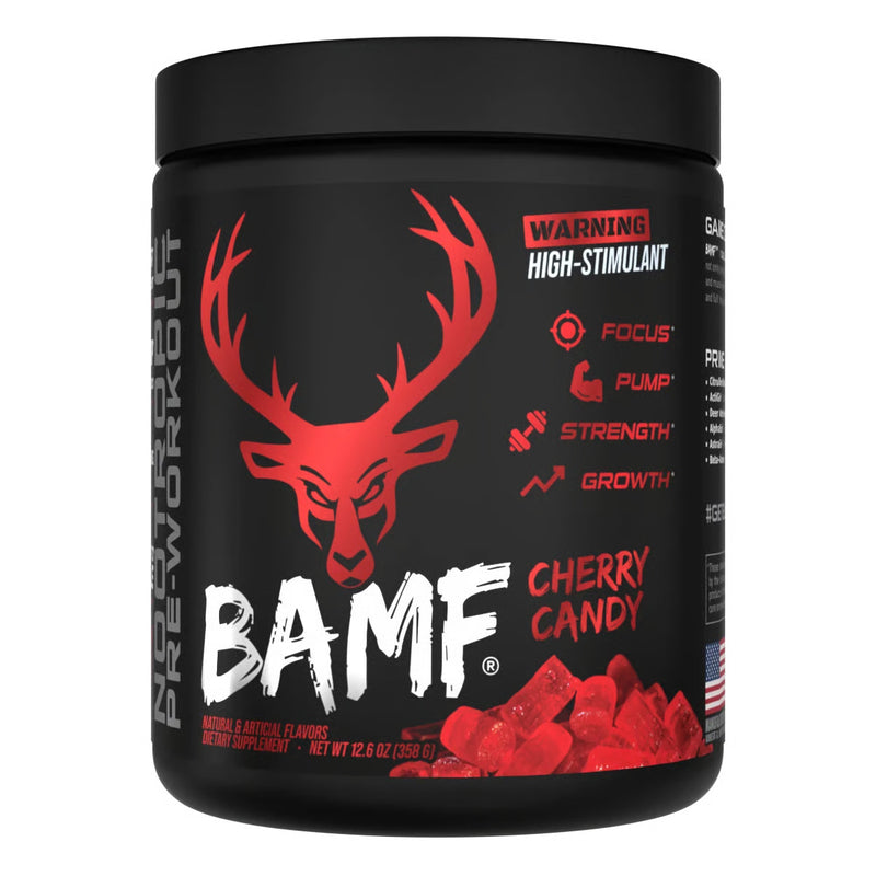 Load image into Gallery viewer, Tub of Bucked Up BAMF Cherry Candy pre-workout powder
