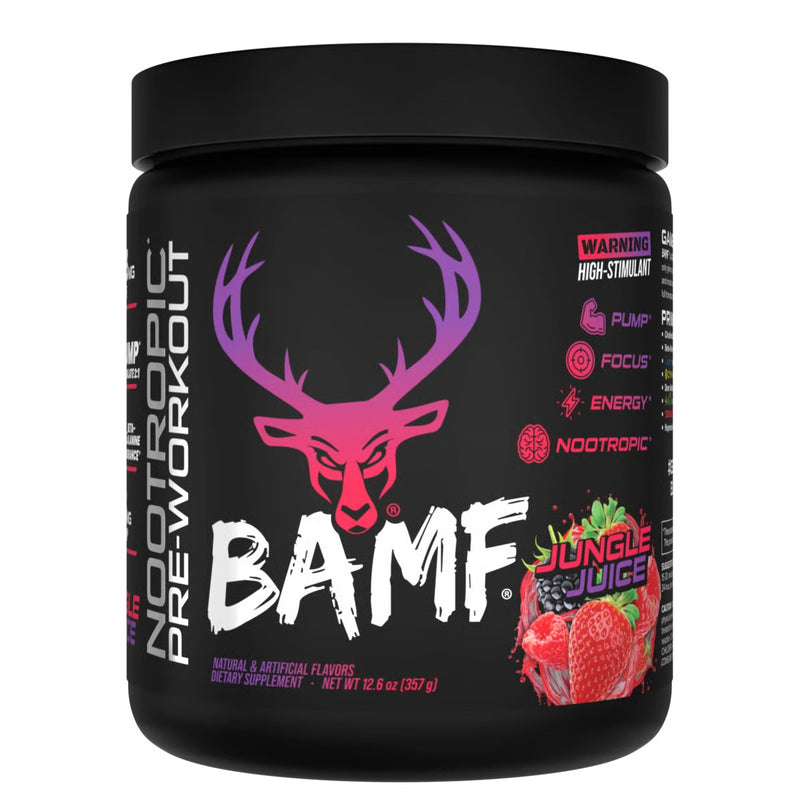 Load image into Gallery viewer, Tub of Bucked Up BAMF Jungle Juice pre-workout powder
