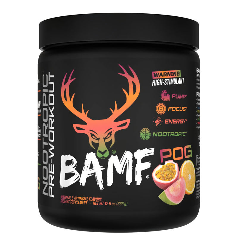 Load image into Gallery viewer, Tub of Bucked Up BAMF POG pre-workout powder
