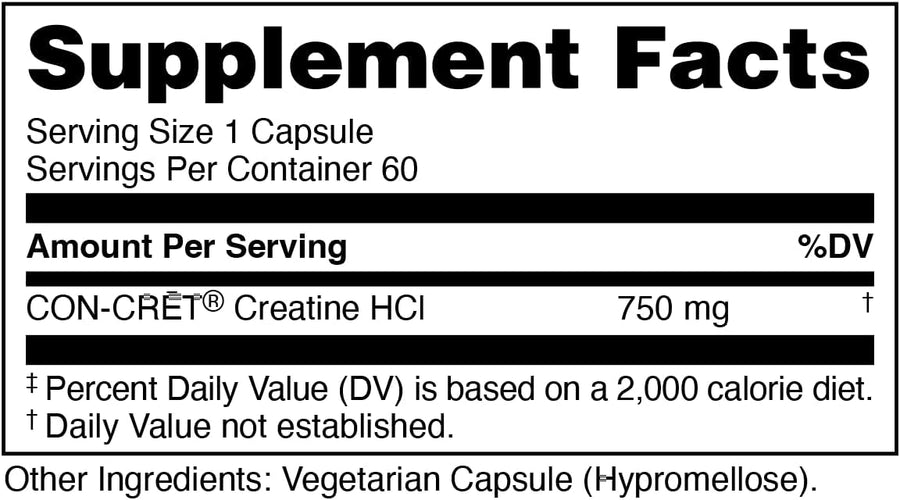 Bucked Up - Creatine HCl (CON-CRĒT®) Capsules nutrition facts label