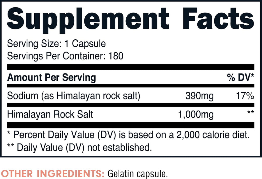 Bucked Up - Himalayan Salt nutrition facts label