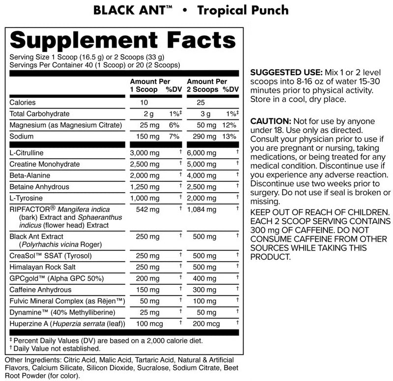 Load image into Gallery viewer, Bucked Up - Black Ant Pre-Workout - Nutrition Label
