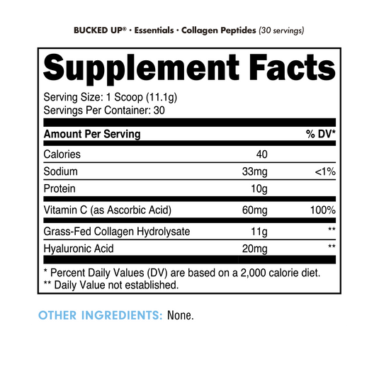 Bucked Up Collagen Peptides - Supplement Facts Panel